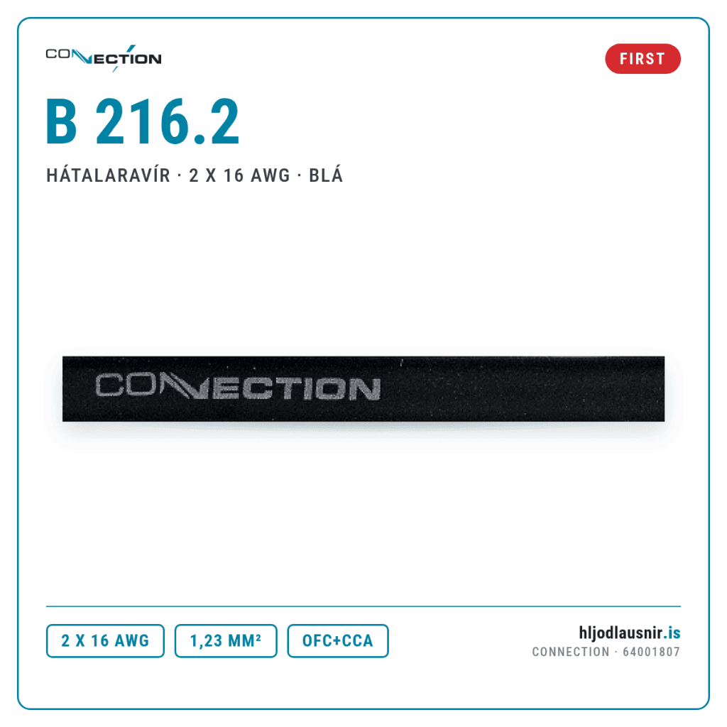 Connection B 216.2 – Hátalaravír · 2 x 16 AWG · blár